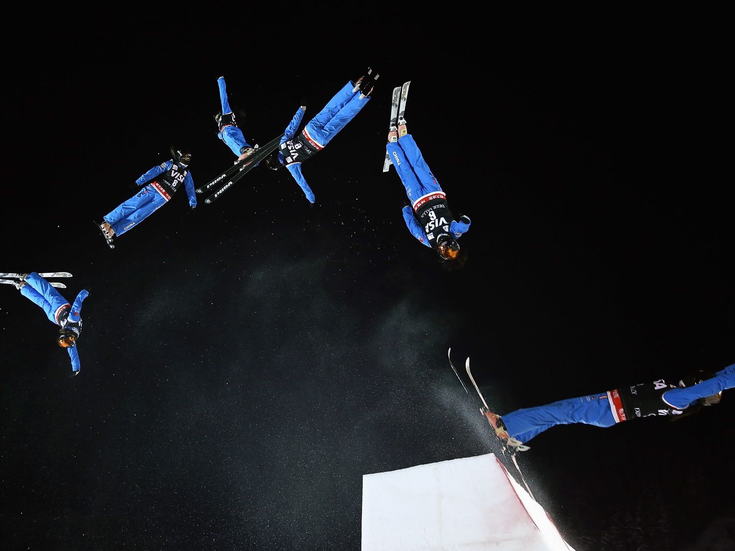 Xin Zhang of China jumps to first place in the ladies' FIS Freestyle Skiing Aerials World Cup at Deer Valley on February 5, 2016 in Park City, Utah.  (Photo by Doug Pensinger/Getty Images)